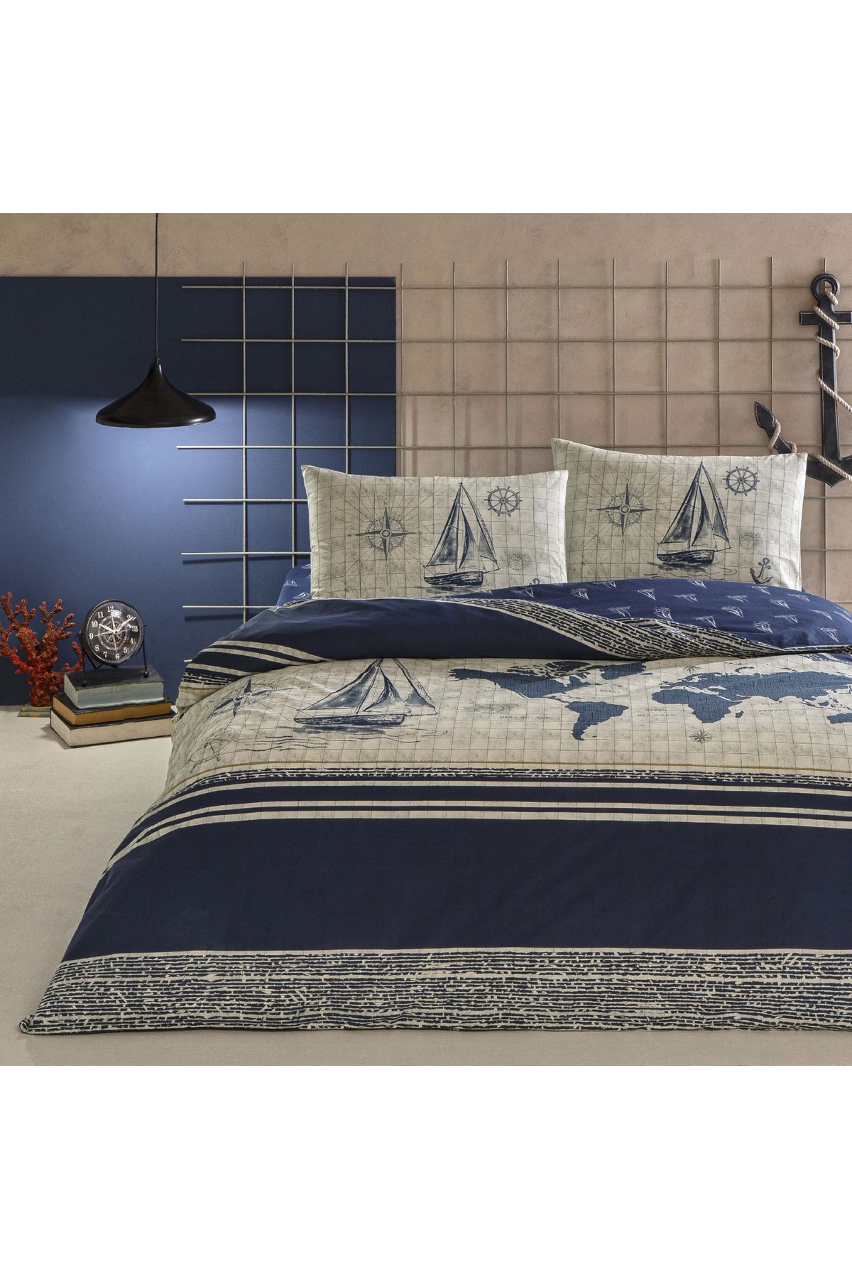 Taç Muna Ranforce Çift Kişilik Nevresim Takımı Lacivert