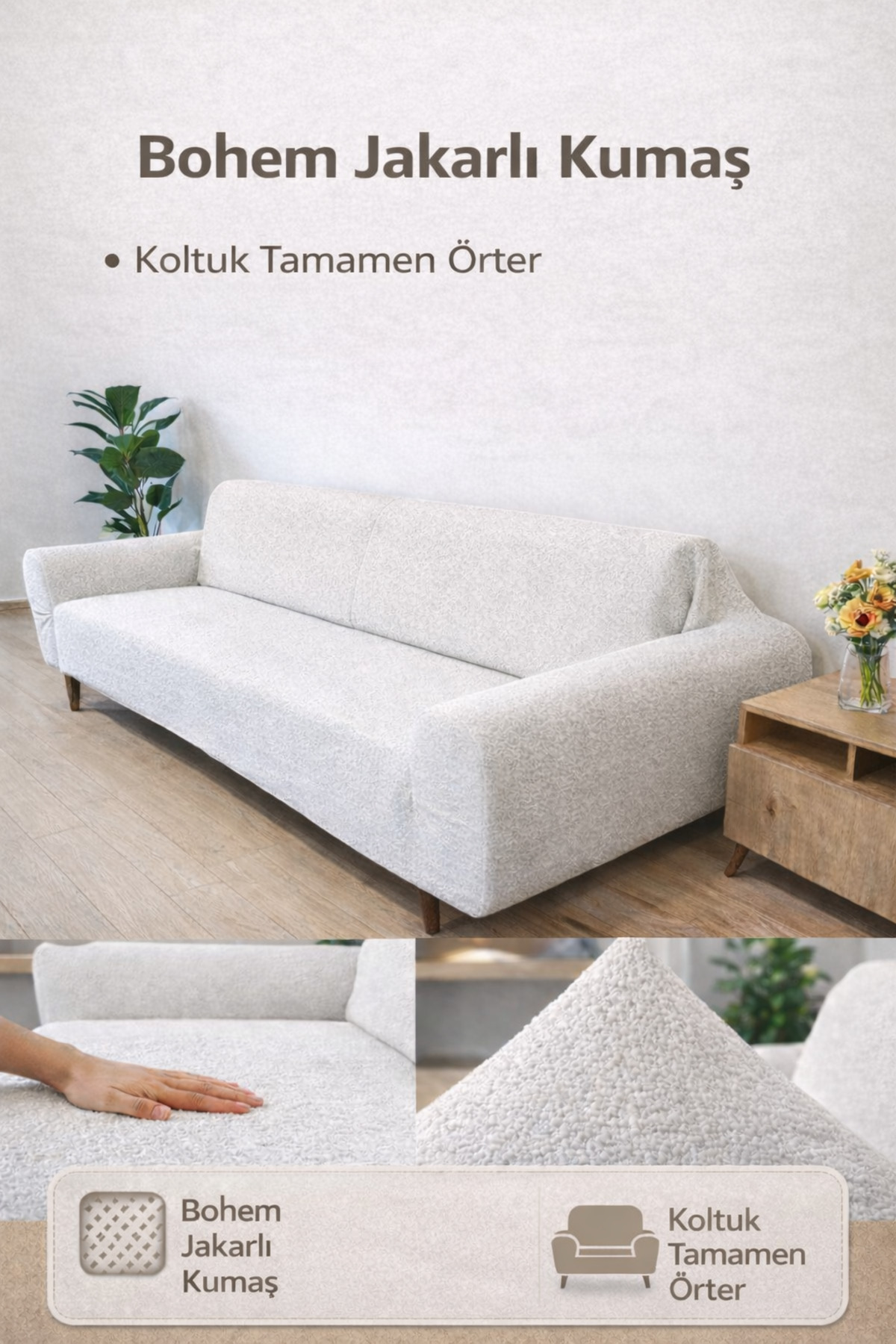 Faiend Bohem Desen Jakarlı 3 Kişilik Kanepe Örtüsü | Lastikli Koltuk Örtüsü |çekyat Örtüsü| koltuk kılıfı