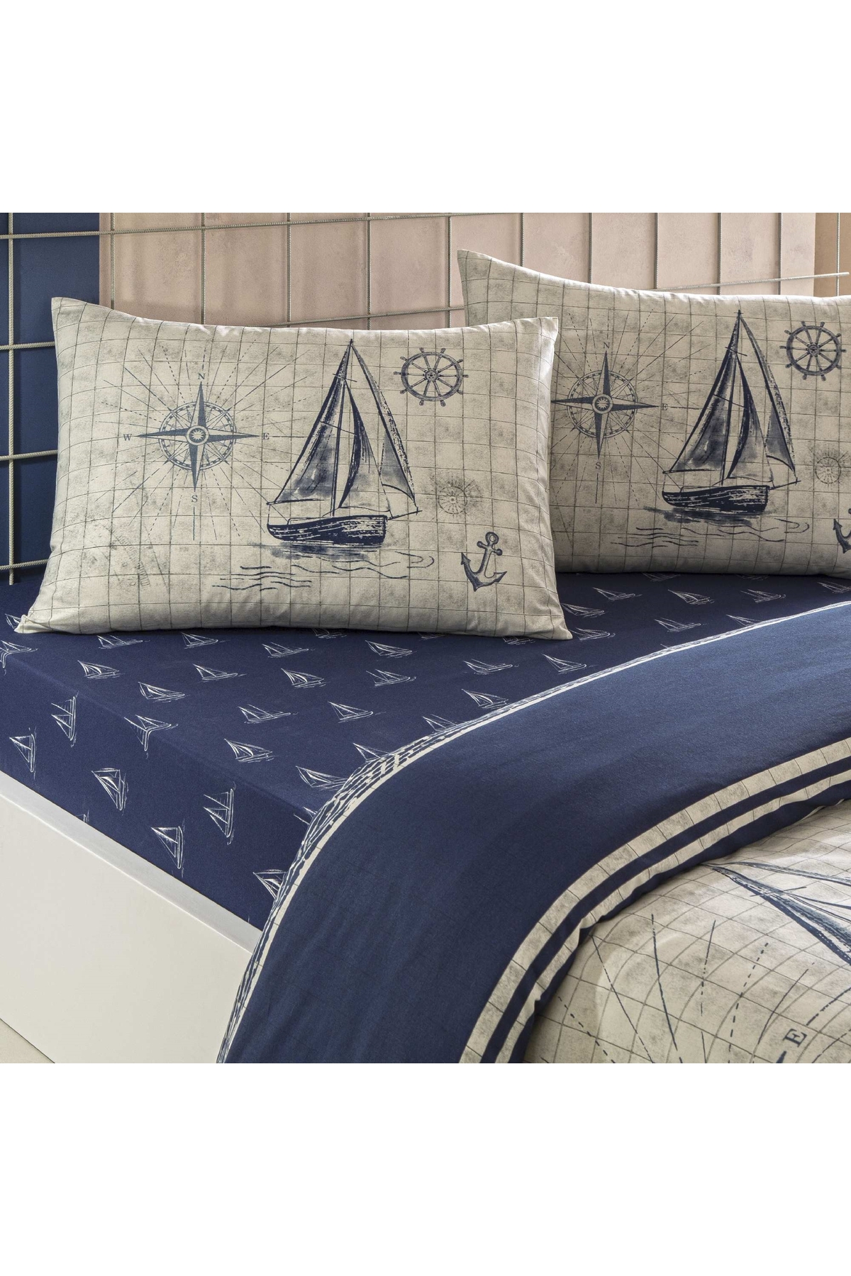 Taç Muna Ranforce Çift Kişilik Nevresim Takımı Lacivert - Görsel 3