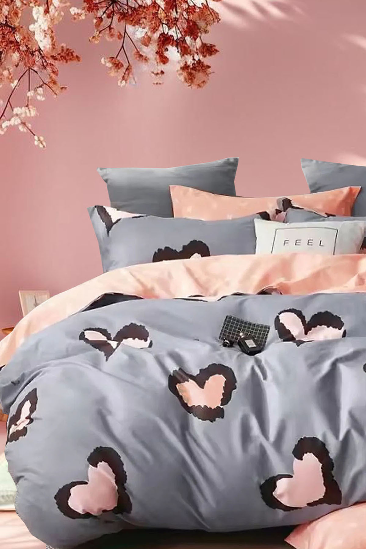 İQON Lastikli Çarşaflı Nevresim Takımı Tek Kişilik Dream Somon