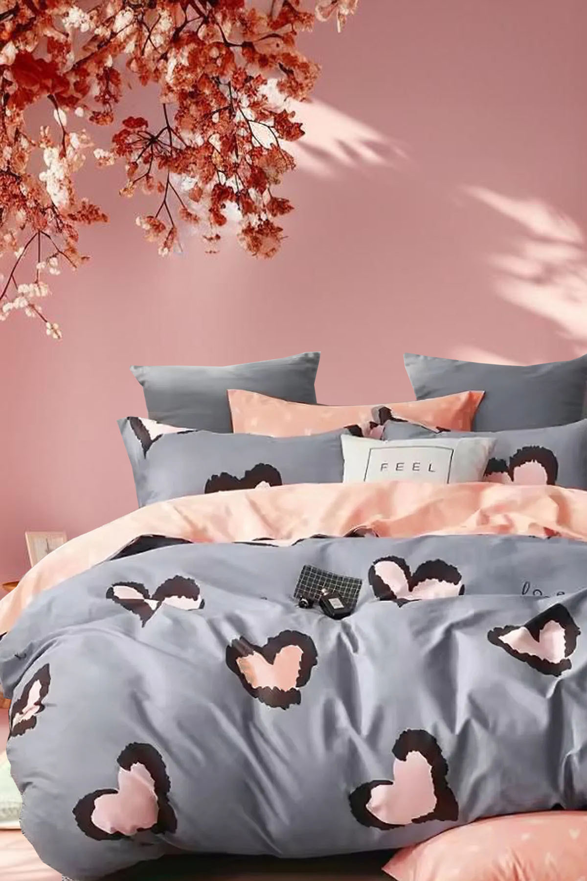 İQON Lastikli Çarşaflı Nevresim Takımı Tek Kişilik Dream Somon - Görsel 2