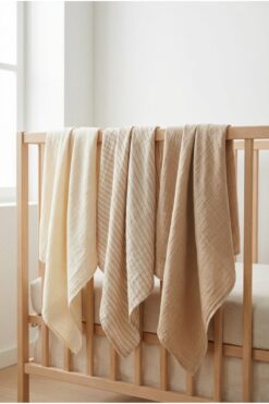 COOLMINIES 3 Lü Set, Çok Amaçlı Çift Katlı %100 Pamuk Muslin Bebek Battaniyesi, 3Lü Muslin Bebek Örtüsü 75*80Cm