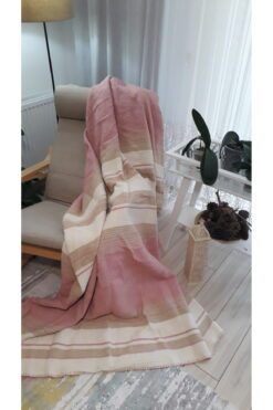 asildükkan 4 Mevsim Pamuklu Batttaniye Çift Kişilik 180*220cm Balkon Tv Battaniyesi Pembe Çizgili