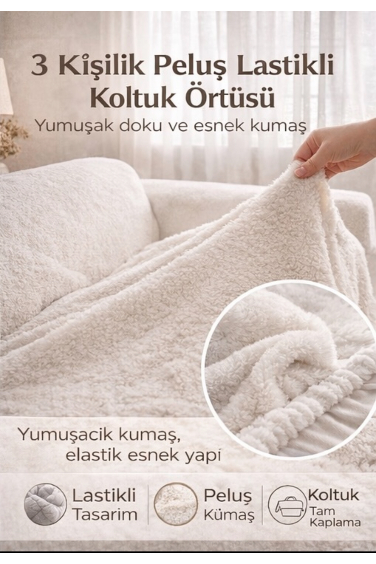 seltenet Yumuşacık Welsoft Lastikli 3 Kişilik Koltuk Örtüsü Kaymaz,Esnek,Yıkanabilir koltuk kılıfı - Görsel 3