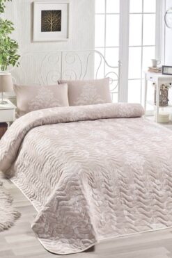 Enlora Home Çift Kişilik Kapitone Yatak Örtüsü Seti Kraliçe Vizon