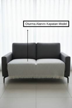 Senpai NaturaLux Pamuklu Bohem Koltuk Oturma Yerini Kapatan Çekyat Berjer Örtüsü Şalı | 100x210 Açık Gri
