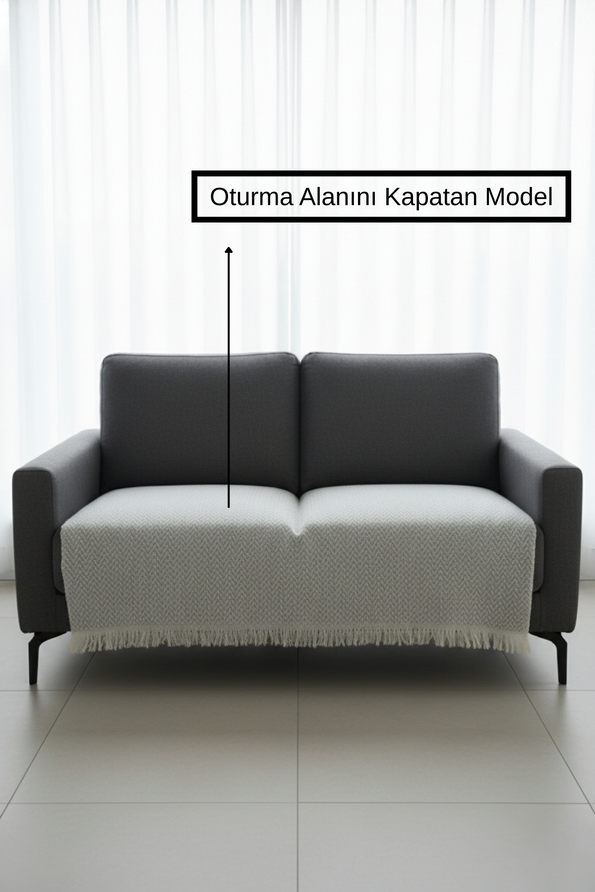 Senpai NaturaLux Pamuklu Bohem Koltuk Oturma Yerini Kapatan Çekyat Berjer Örtüsü Şalı | 100x210 Açık Gri