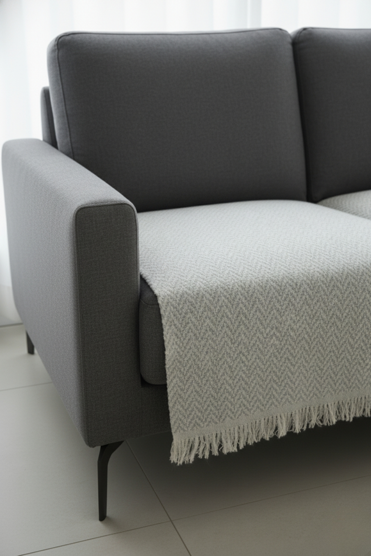 Senpai NaturaLux Pamuklu Bohem Koltuk Oturma Yerini Kapatan Çekyat Berjer Örtüsü Şalı | 100x210 Açık Gri - Görsel 2