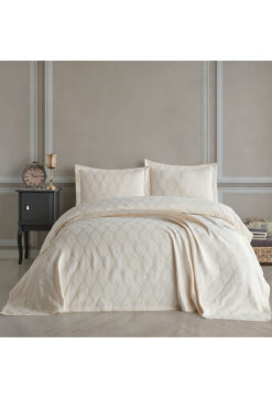 BİRHOME Lizbon Çift Kişilik Yatak Örtüsü Seti (krem)