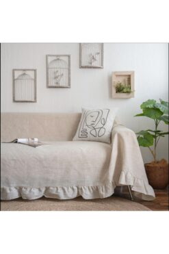 Genel Markalar %100 Ham Pamuklu Keten Fırfırlı Koltuk Örtüsü Vintage 170x220 Cm