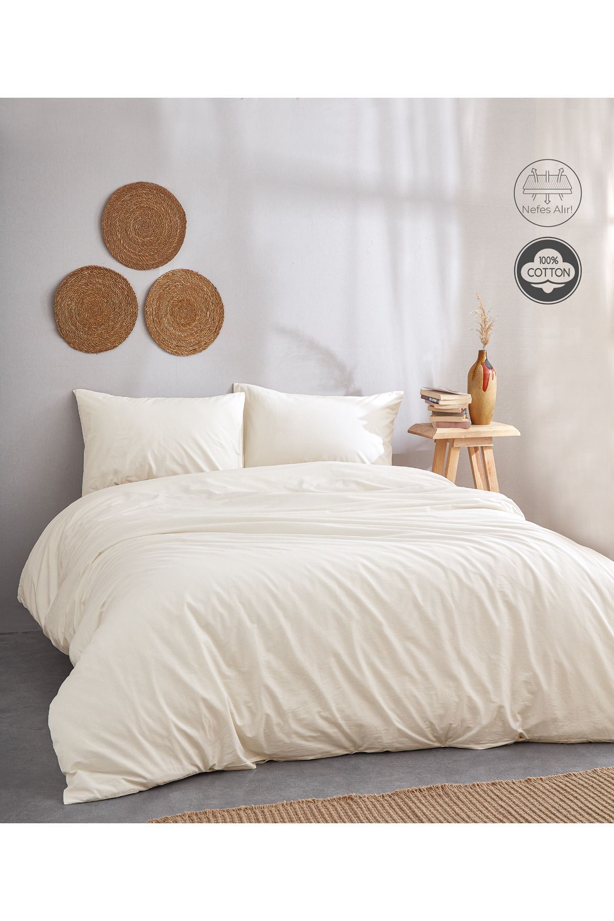 Medaillon Home Krem %100 Pamuk Çift Kişilik Nevresim Takımı