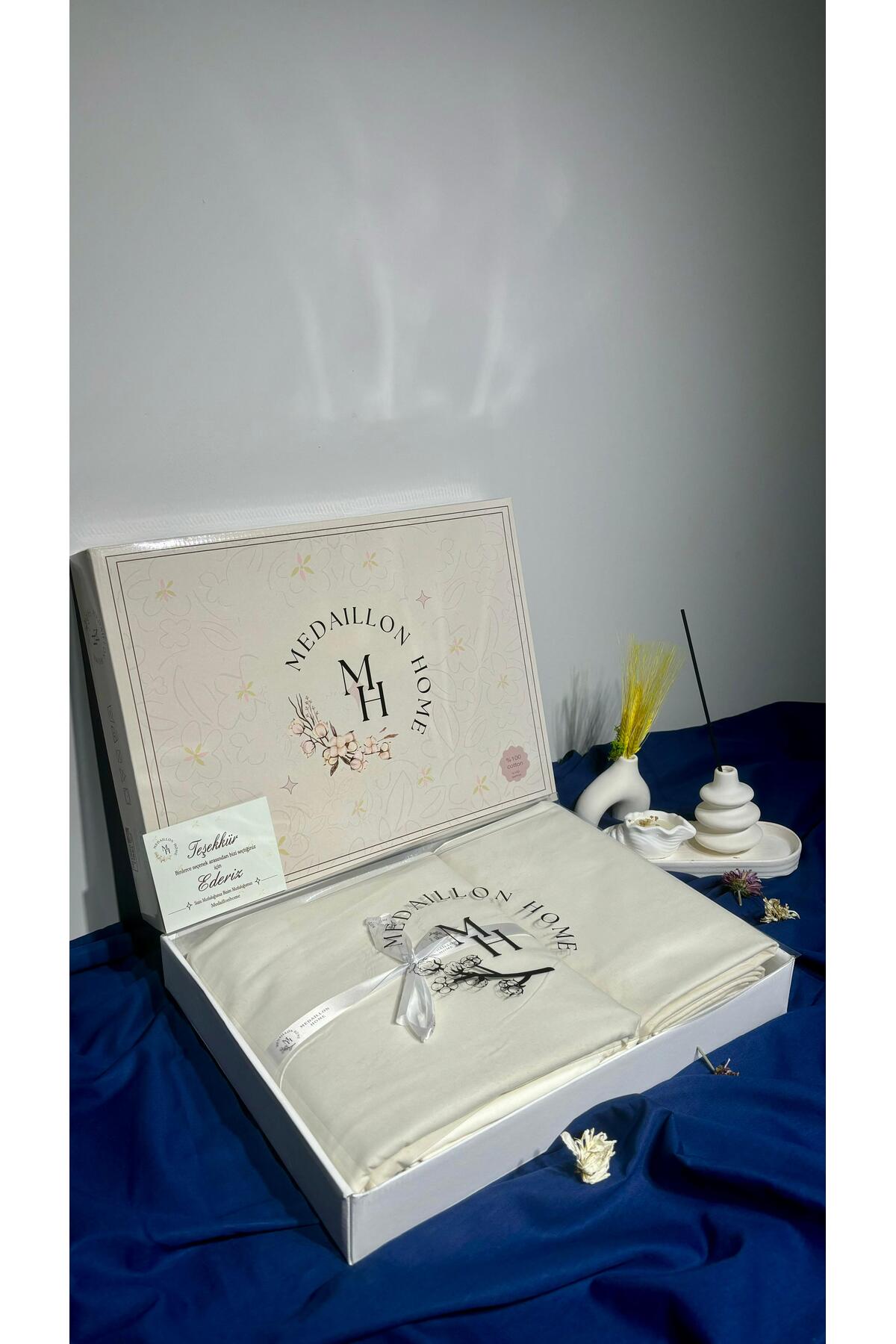 Medaillon Home Krem %100 Pamuk Çift Kişilik Nevresim Takımı - Görsel 3