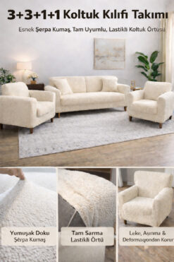 zerif home Bohem A Kalite 3+3+1+1 Koltuk Kılıfı Streç Lastikli Tam Uyumlu Koltuk Örtüsü Seti