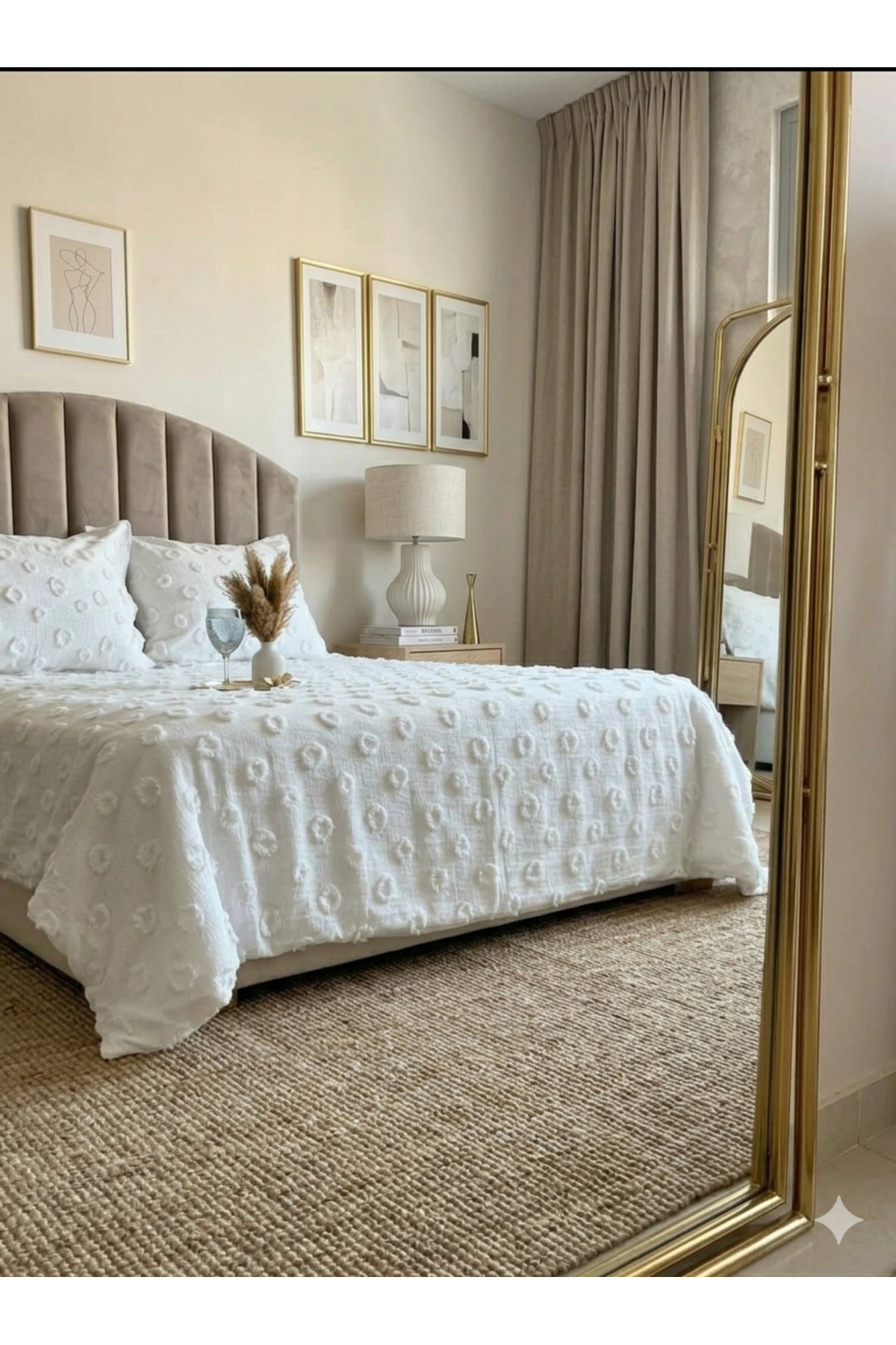 diabella Ponpon Desenli 3 Parça Çift Kişilik Yatak Örtüsü Krem - Görsel 2