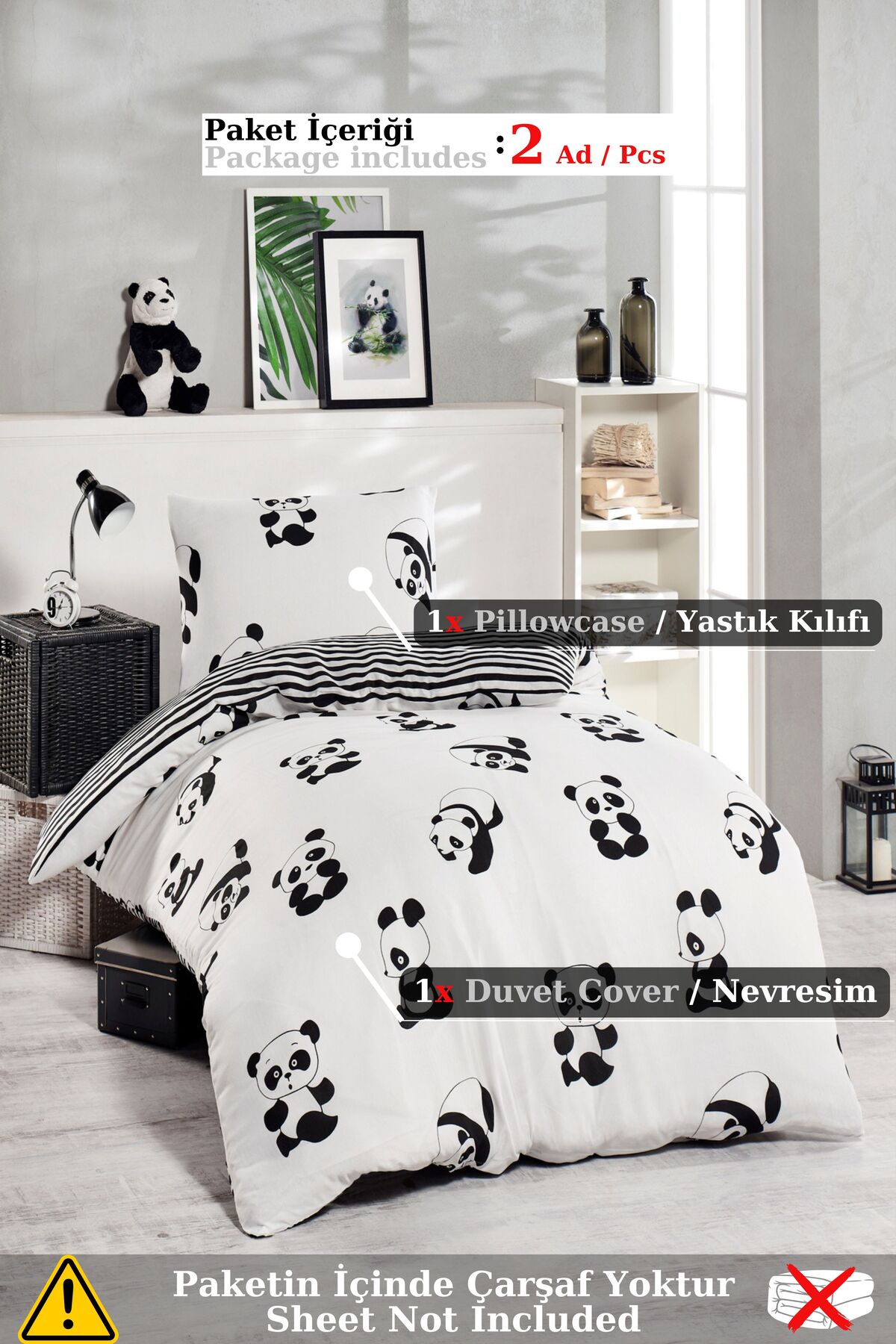 Eponj Home Tek Kişilik Junior Nevresim Seti Panda Siyah - Görsel 3