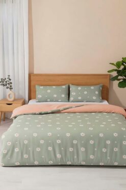 Rivaİstanbul Minimal Yeşil Papatya Çift Kişilik Nevresim Takımı Pamuklu