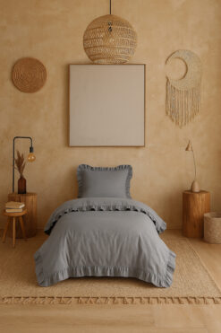 Violacasa Tek Kişilik Fırfırlı Nevresim Seti %100 Pamuk Prıvate Gri