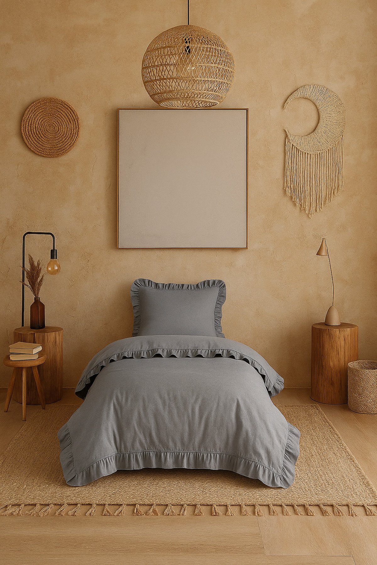 Violacasa Tek Kişilik Fırfırlı Nevresim Seti %100 Pamuk Prıvate Gri