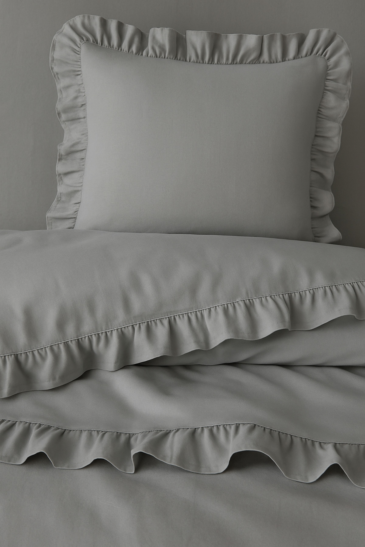 Violacasa Tek Kişilik Fırfırlı Nevresim Seti %100 Pamuk Prıvate Gri - Görsel 2