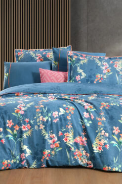 Sarev Leticia Mavi Çift Kişilik %100 Pamuk Saten "300 TC" Nevresim Takımı