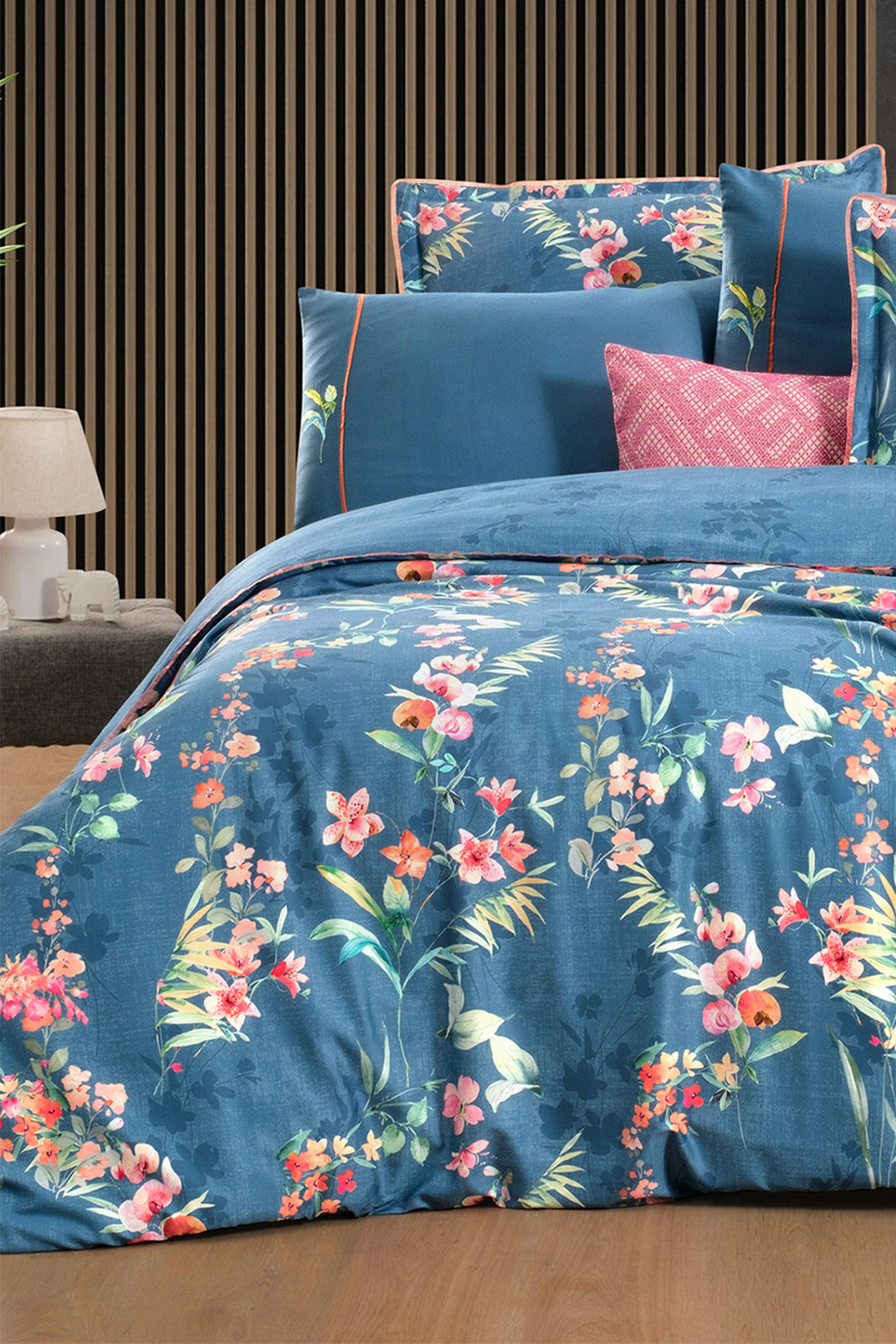 Sarev Leticia Mavi Çift Kişilik %100 Pamuk Saten "300 TC" Nevresim Takımı - Görsel 2