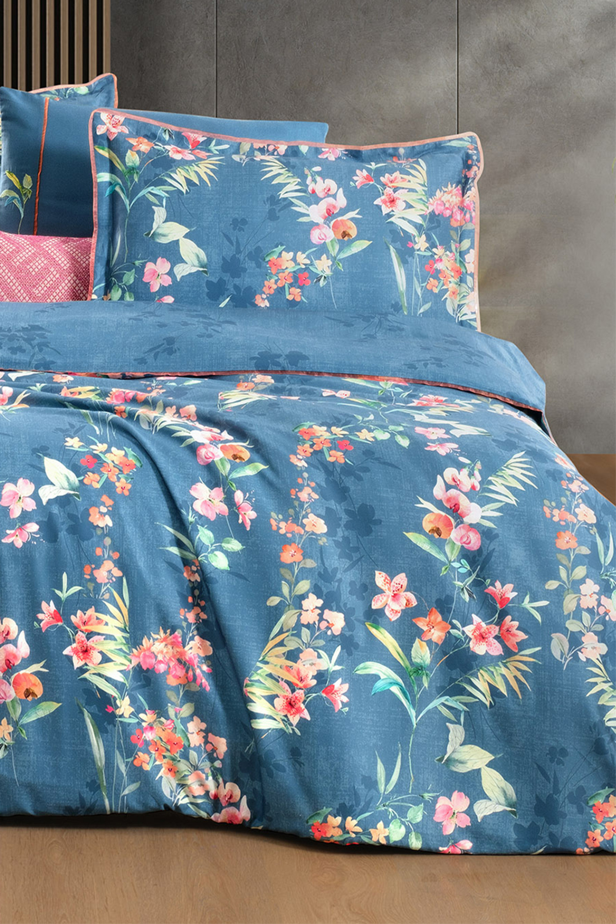 Sarev Leticia Mavi Çift Kişilik %100 Pamuk Saten "300 TC" Nevresim Takımı - Görsel 3