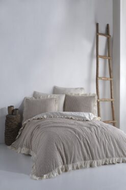 Macas Home Soil %100 Pamuklu Fırfırlı Ipliği Boyalı Çift Kişilik Nevresim Takımı 200*220