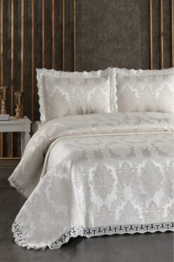 DANTEELHOME Romans 3 Parça Güpürlü Yatak Örtüsü Takımı Krem