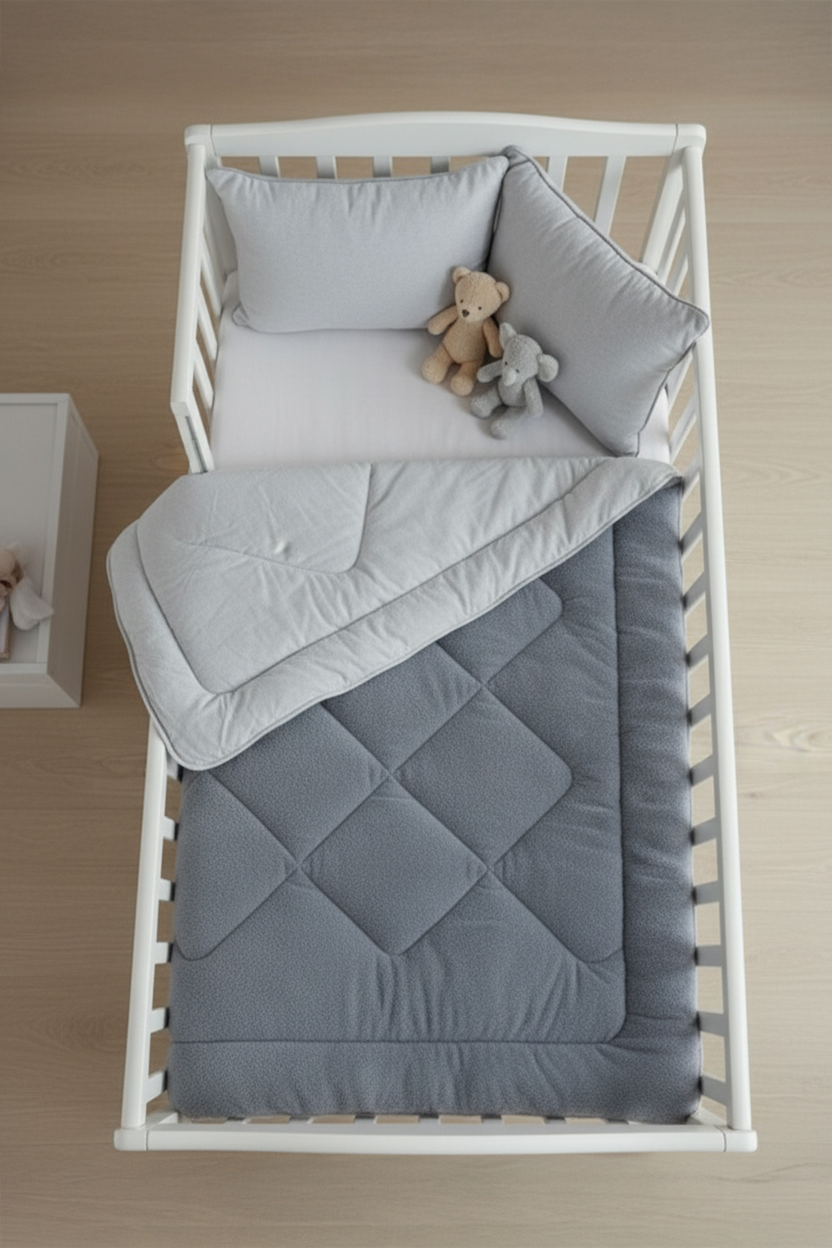 TeksNil Home Pamuklu Welsoft Bebek Yorganı 95x145 cm Gri Yumuşak Çift Taraflı Bebek Yorgan - Görsel 2