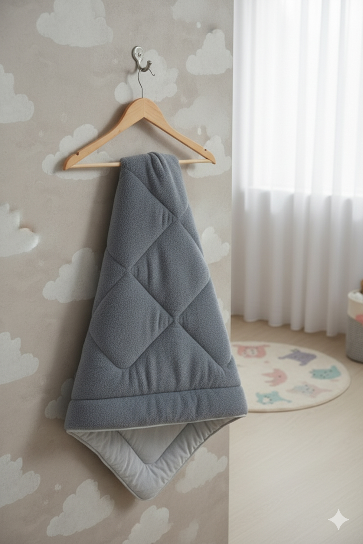 TeksNil Home Pamuklu Welsoft Bebek Yorganı 95x145 cm Gri Yumuşak Çift Taraflı Bebek Yorgan - Görsel 3