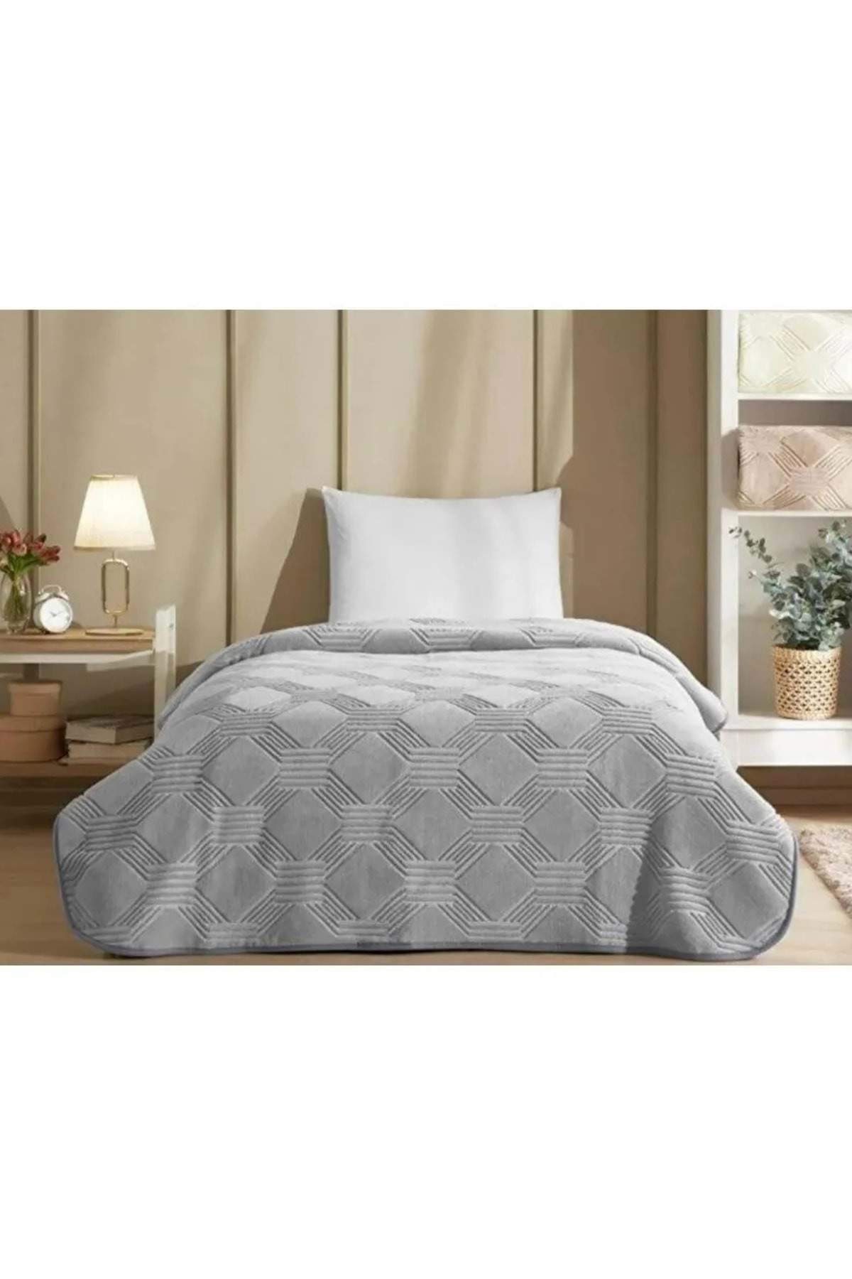 Özdilek Trendy Art Deco Çift Kişilik Battaniye (220X240)-KOYU GRİ