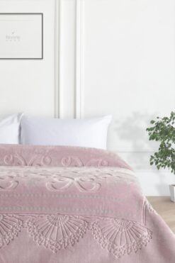 Merinos Pırıltı Embos Çift Kişilik Battaniye - Pudra.