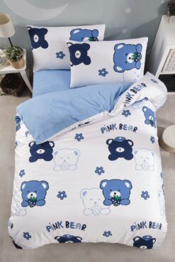 LaLiva Çarşafı Lastikli Ayıcıklı Mavi Çocuk Nevresim Takımı