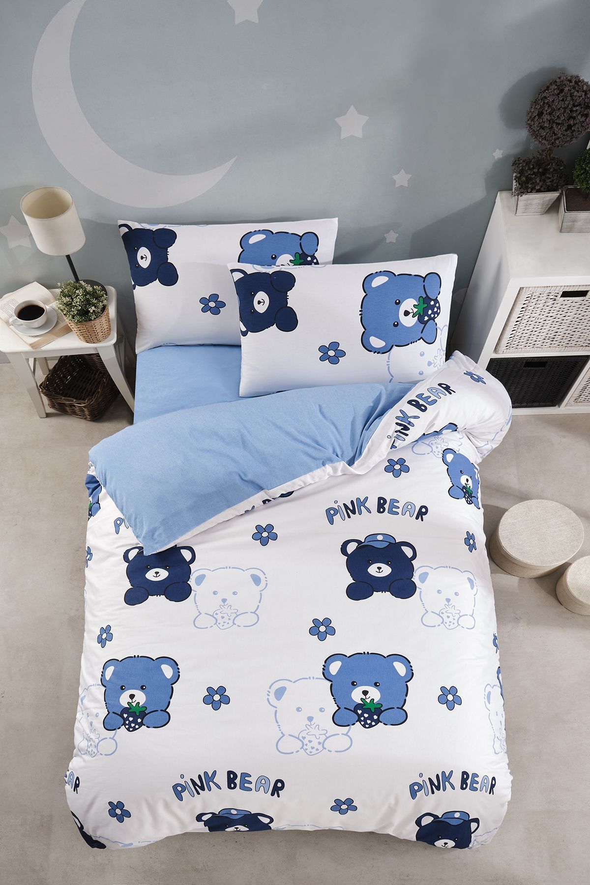 LaLiva Çarşafı Lastikli Ayıcıklı Mavi Çocuk Nevresim Takımı - Görsel 2