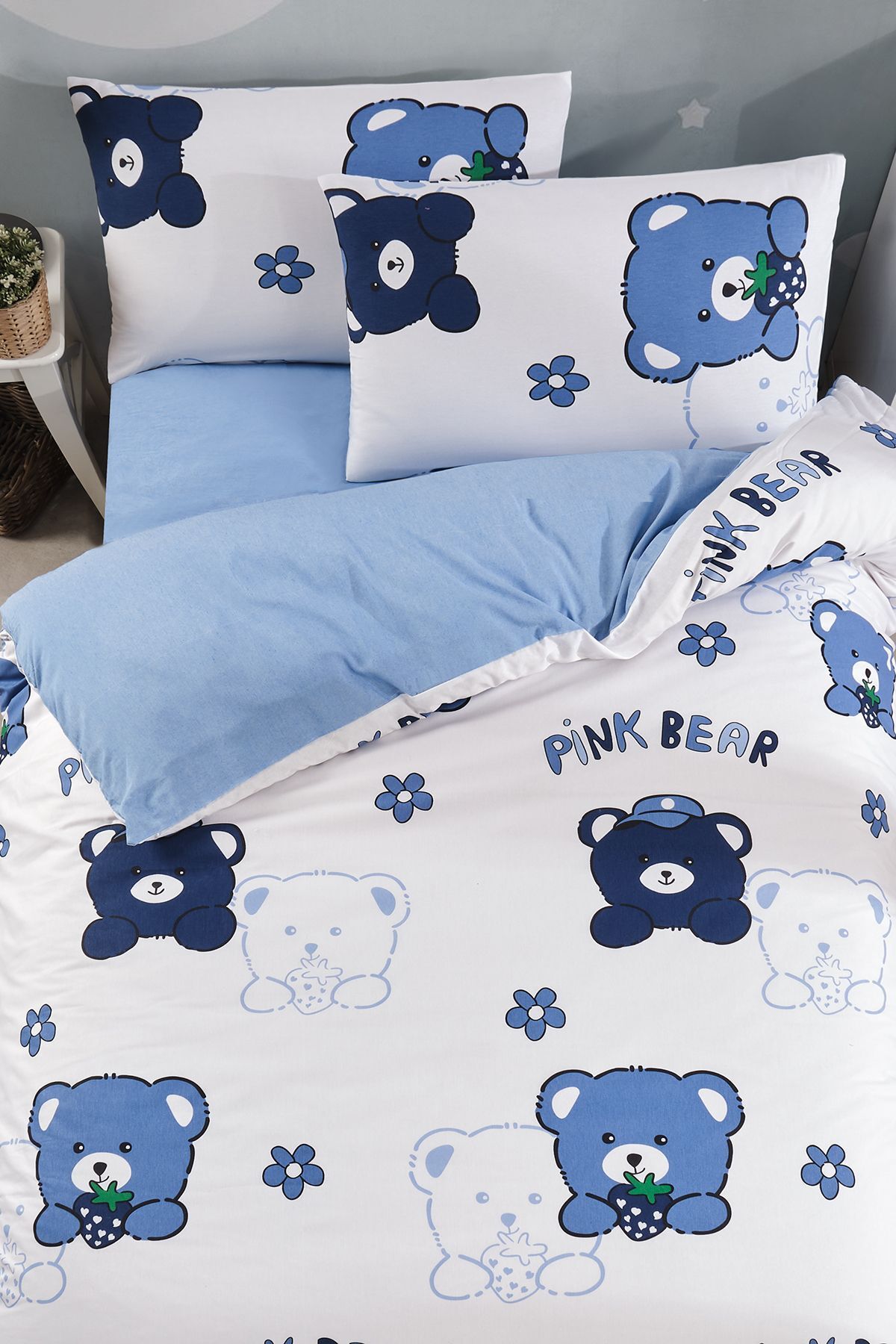 LaLiva Çarşafı Lastikli Ayıcıklı Mavi Çocuk Nevresim Takımı - Görsel 3