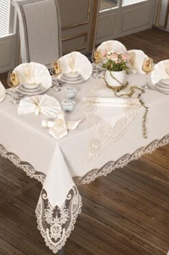 Çeyiz Diyarı Ihtişam Masa Örtüsü 26 Parça Krem