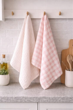 Elvya %100 Pamuk Çift Kat Müslin Mutfak Kurulama Bezi 2’li Set 40x60 cm Emici Yumuşak Mutfak Havlusu - ELV