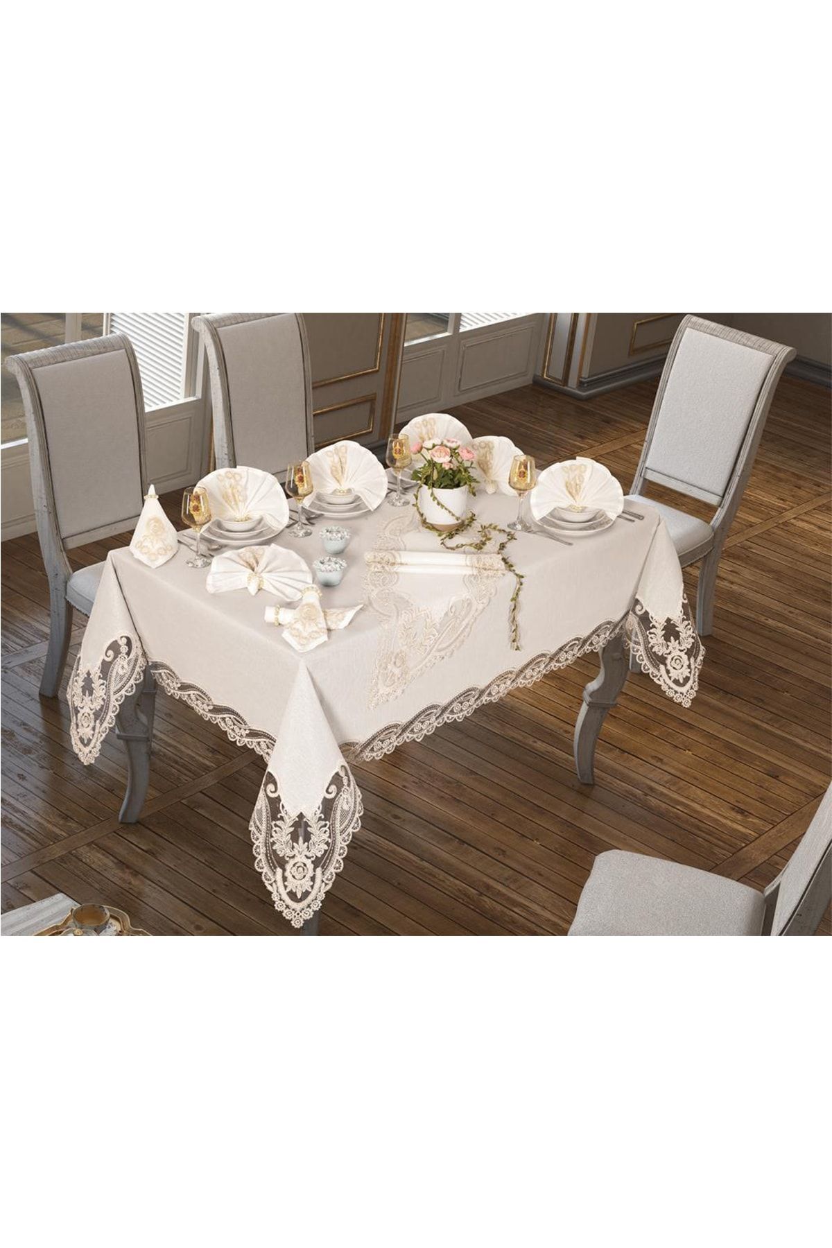 Çeyiz Diyarı Ihtişam Masa Örtüsü 26 Parça Krem - Görsel 2