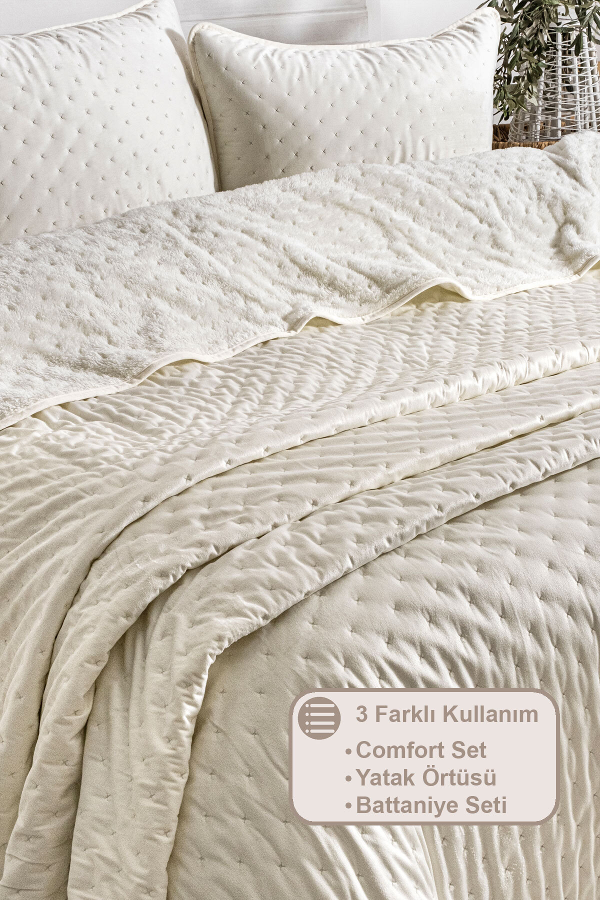 Elart Porto Flame Yatak Örtüsü Çift Kişilik (240x260 cm) Krem - Görsel 2