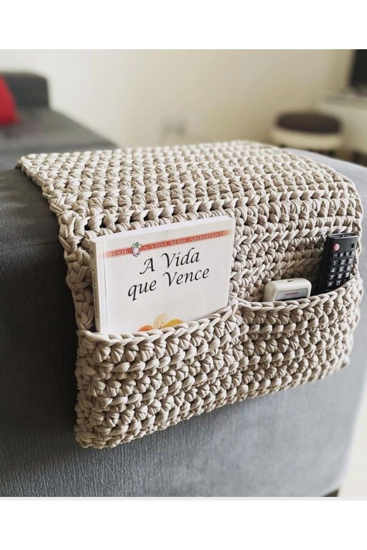 Genel Markalar Koltuk Kenarı Kumanda Kılıfı Kumandalık Örgü Kumandalık 70 cm Portatif Yan Sehpa - Görsel 2