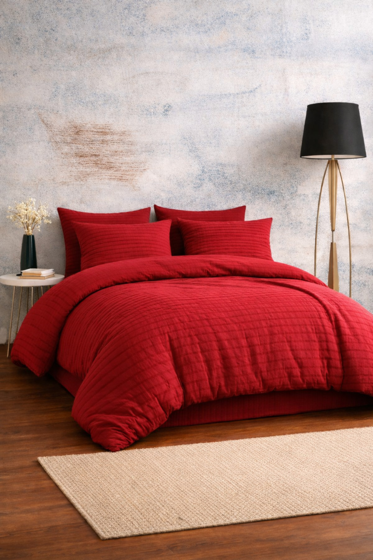 moon secret tekstil Premıum Kırmızı Renk Pamuk Saten Çift Kişilik Nevresim Takımı