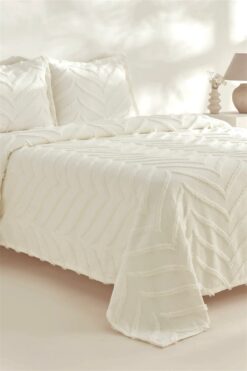 best house decor Delux Bohem Çift Kişilik Yatak Örtüsü Takımı 240x250 ve 2 adet Yastık EKRU