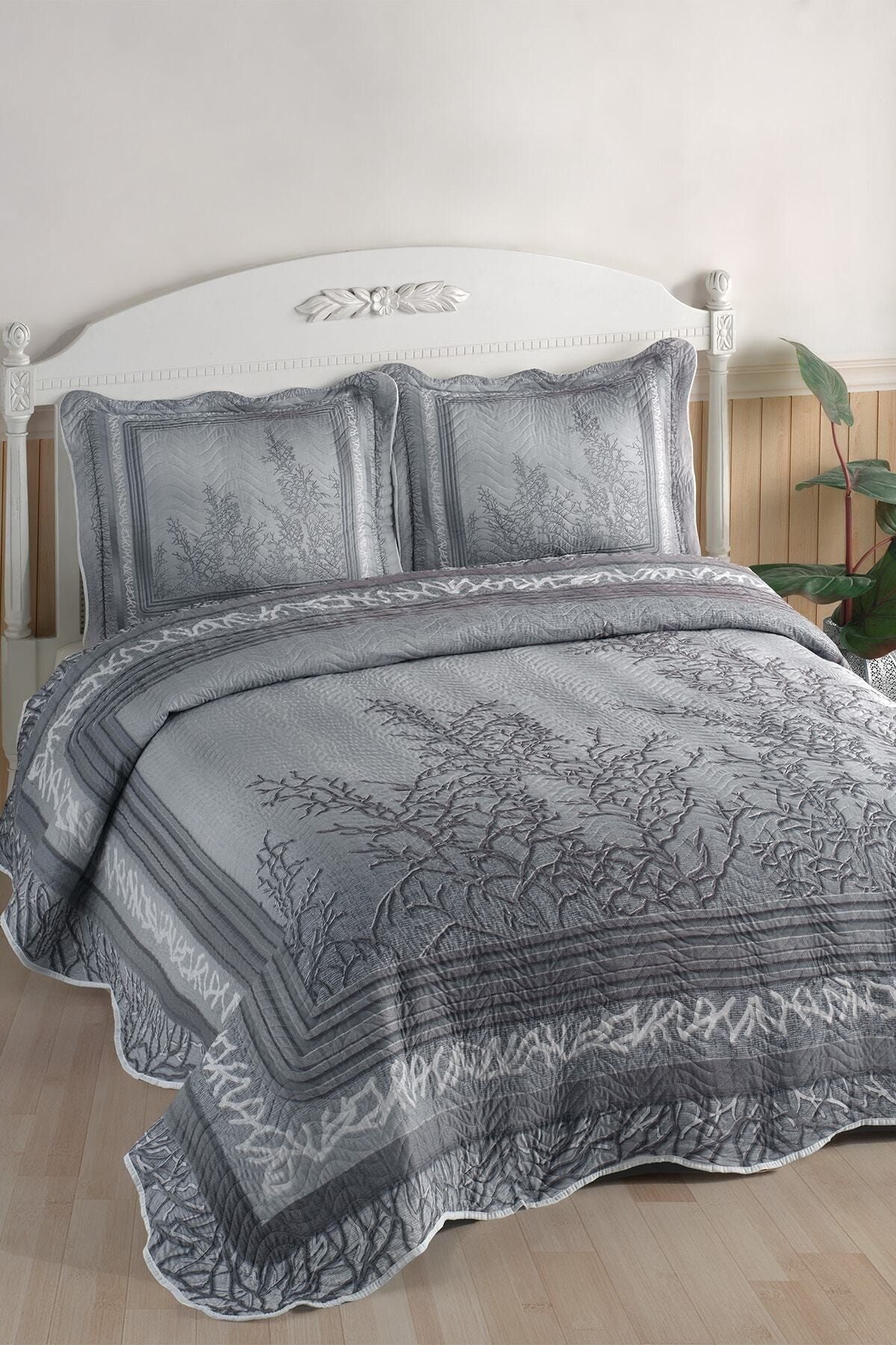 Örtüm Eylül Gri Çift Kişilik Kapitone Yatak Örtüsü