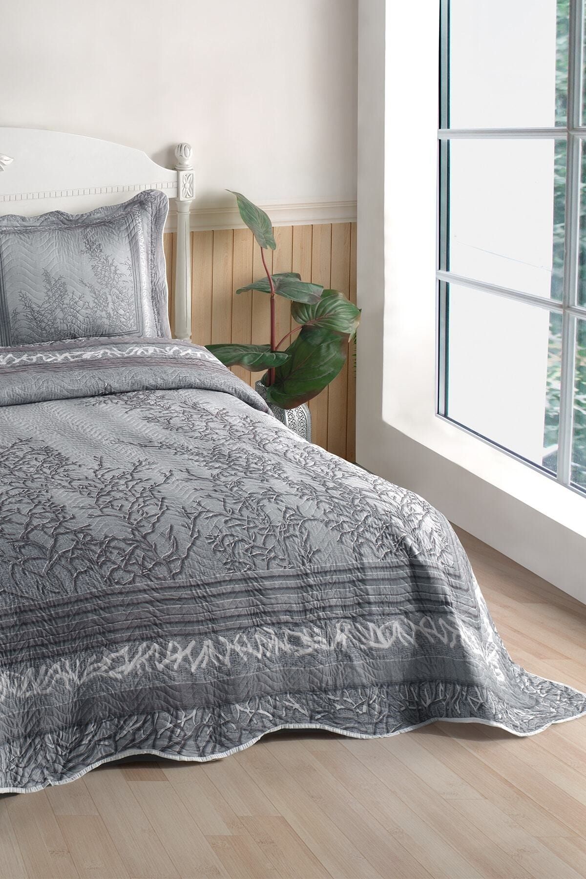 Örtüm Eylül Gri Çift Kişilik Kapitone Yatak Örtüsü - Görsel 2