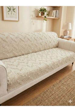 NEREZ TEKSTİL Şönil Bohem Sakallı Kaymaz Koltuk Örtüsü 180x220 cm | 3 Kişilik Kanepe, Çekyat Örtüsü