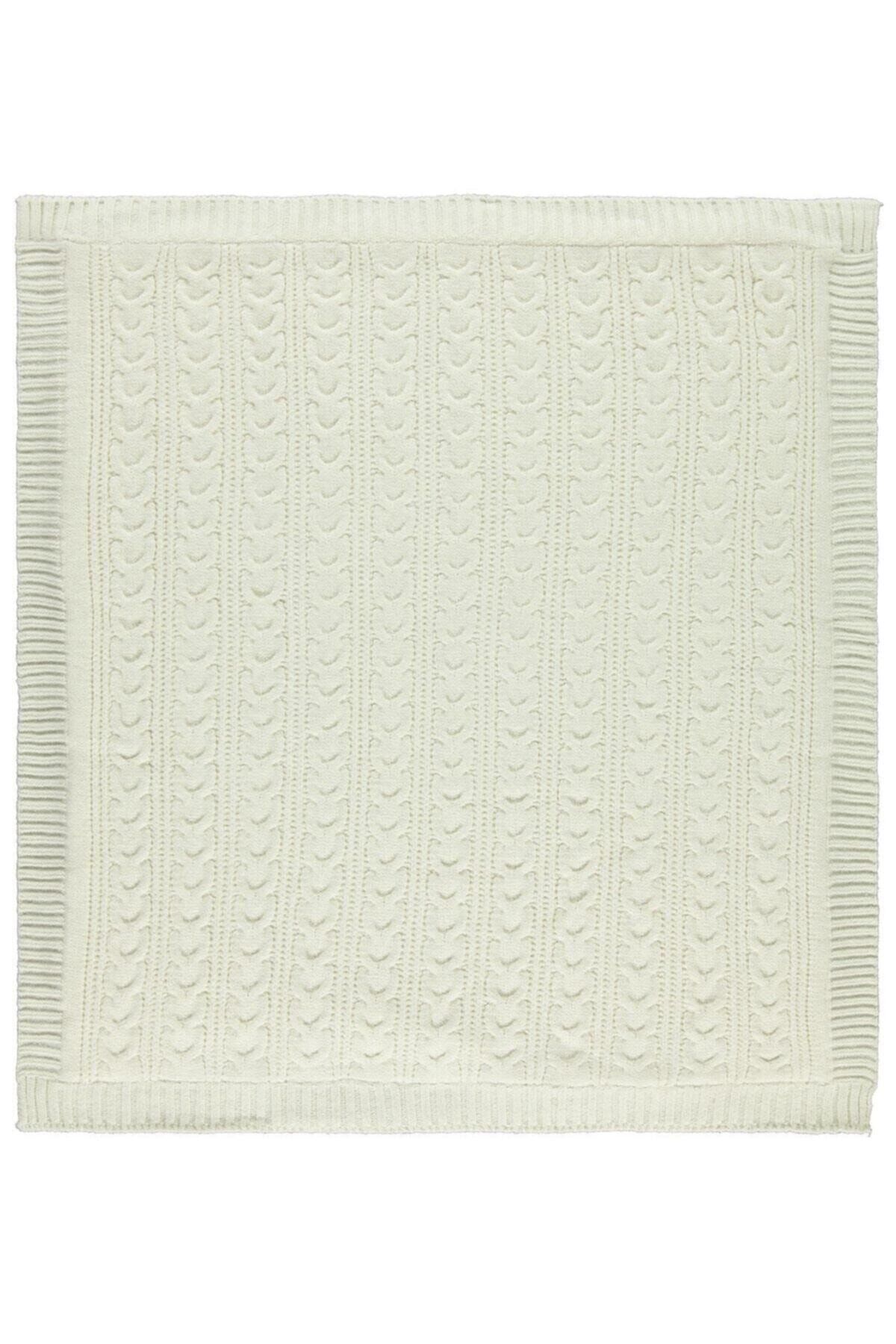Genel Markalar Bej At Kuyruğu Desenli Triko Battaniye (krem / 75x95) Çizgili 75 x 95 Yün Solmaya Dayanıklı Tekli - Görsel 2
