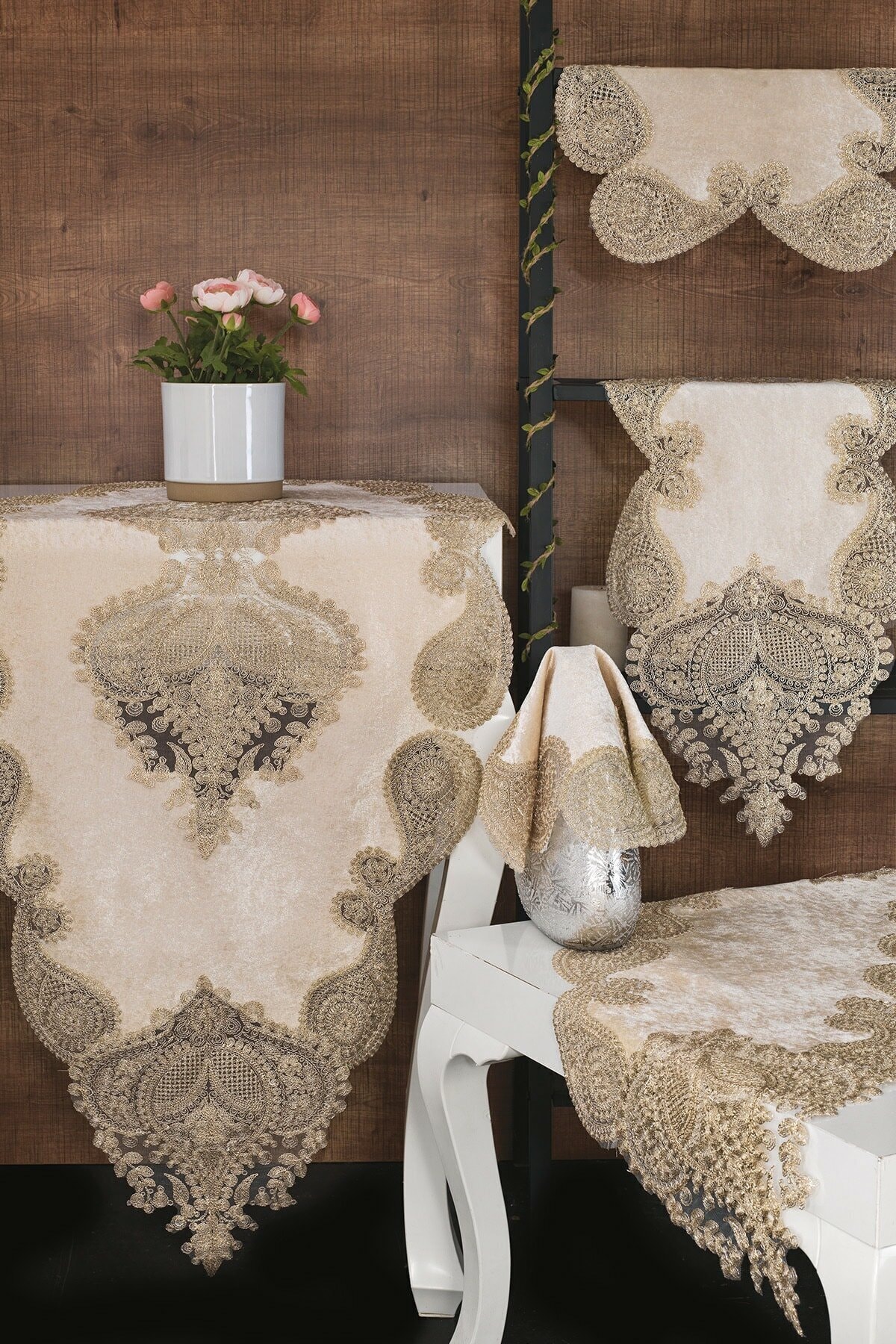 ZeynoÇeyiz Kadife Salon Takımı 5 Parça Capucino