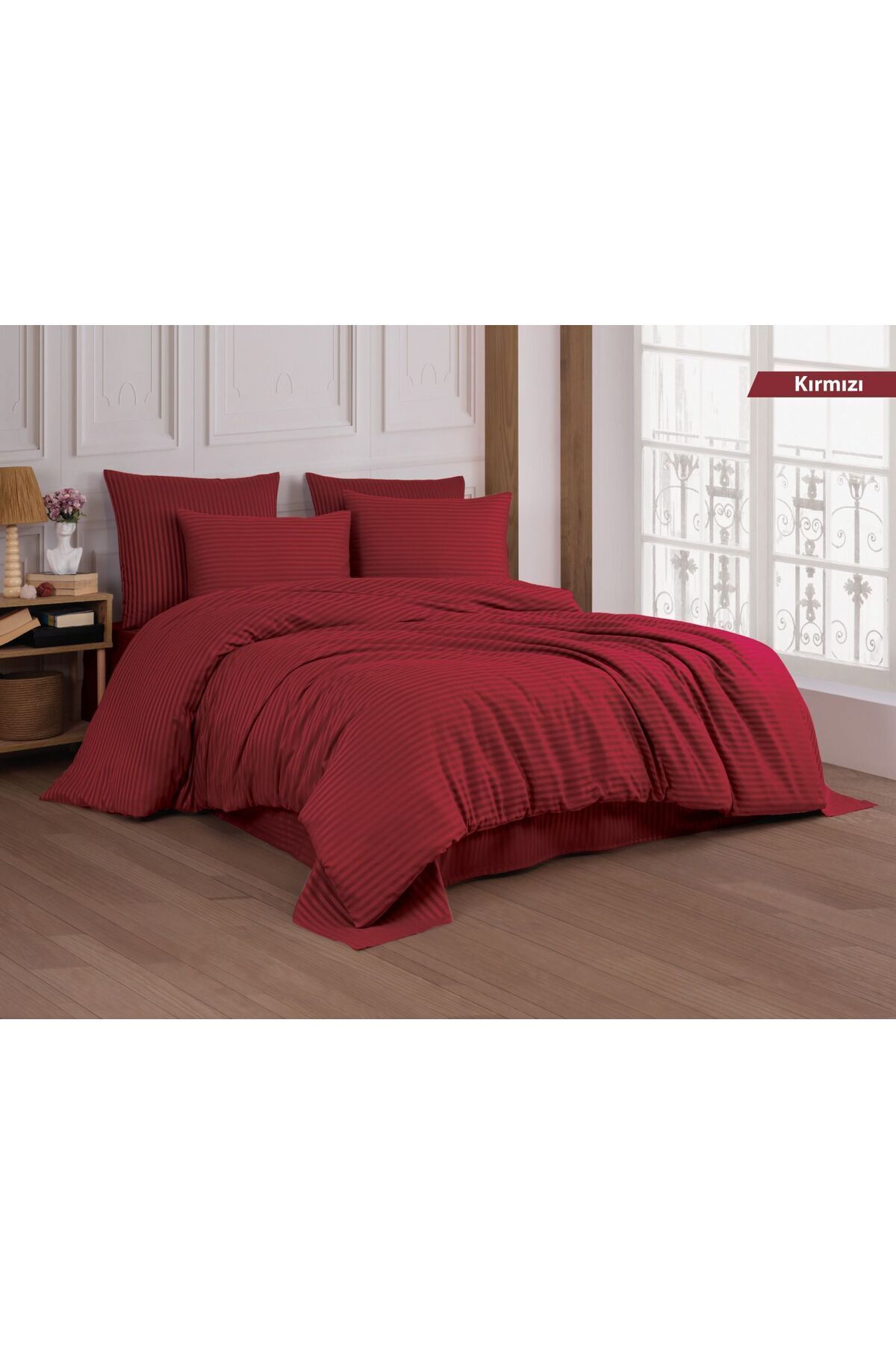 moon secret tekstil Premıum Kırmızı Renk Pamuk Saten Çift Kişilik Nevresim Takımı - Görsel 2