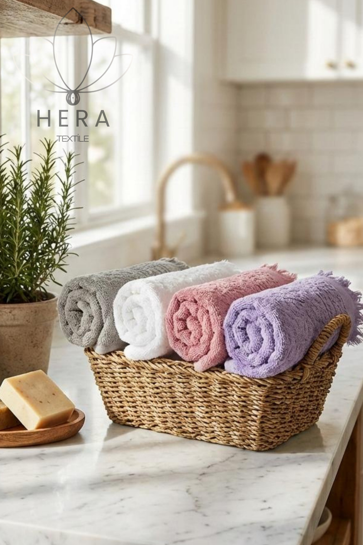 HERA 12’li 3 ADET MOR-3 ADET TURKUAZ-3 ADET GRİ-3ADET GÜLKURUSU 30X50 CM PAMUKLU MUTFAK HAVLUSU - Görsel 2