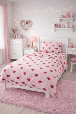 vanillasoft Vanilla Kalpli Pembe Tek Kişilik Nevresim Takımı| Kalpli Çarşaf Dahil